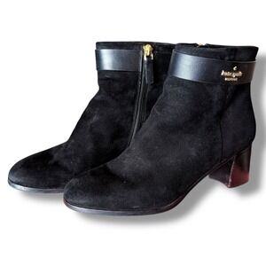 Kate Spade Morgan Black Suede Ankle Boots Heel Zip Up Leather Accent Size 10